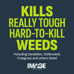 Bold typographic graphic stating "Kills really tough hard-to-kill weeds" with IMAGE Herbicides logo and supporting text