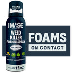Dark blue IMAGE herbicides weed killer foaming spray can with product text and icons