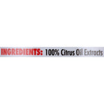 White banner style label reading “INGREDIENTS: 100% Citrus Oil Extracts” in red and black text.