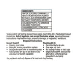 Close-up of ingredients and disposal instructions label listing ingredients like water, glycerin and chamomilla recutita