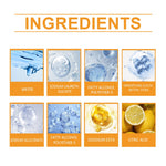 Ingredients panel grid showing icons and labels like water, sodium laureth sulfate, citric acid and lemon image