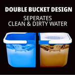 Graphic showing two blue buckets side-by-side illustrating separation of clean and dirty water