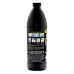 Rear view of a black Instant Power Hair Clog Remover bottle showing instructions and warning text