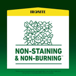 Ironite icon graphic with flowers and bold text 'Non-staining & Non-burning' on white and green background