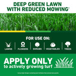 Promotional Ironite panel with grass photo, usage icons and 'Apply only to actively growing turf' instruction
