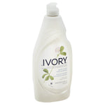 Angled front view of Ivory concentrated dishwashing liquid bottle with floral artwork and push-top cap