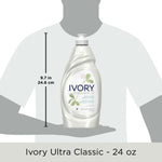Graphic showing an Ivory dish soap bottle held in front of a silhouetted person with height measurement text