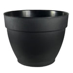 Matte black recycled plastic planter pot with tapered sides and a rolled rim