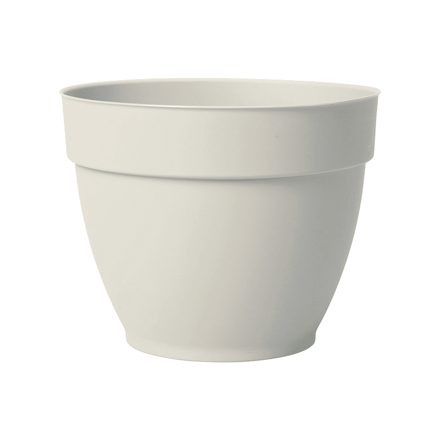 Cream-colored Jacinto recycled plastic planter shown on white background, angled front view of body and rim.