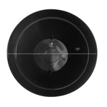 Top-down view of a black plastic planter interior with a horizontal measurement line and ‘10”’ label across the opening.