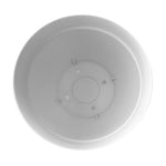 Top-down view into a cream plastic planter showing interior base details and small drainage holes.