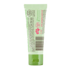 Back of Jack N' Jill apple toothpaste tube showing ingredient text, barcode and certification logos