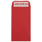 Red JAM Paper coin envelope with peel-and-seal strip visible on open flap