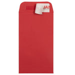Red envelope with peeled JAM branded release strip showing adhesive sealing area