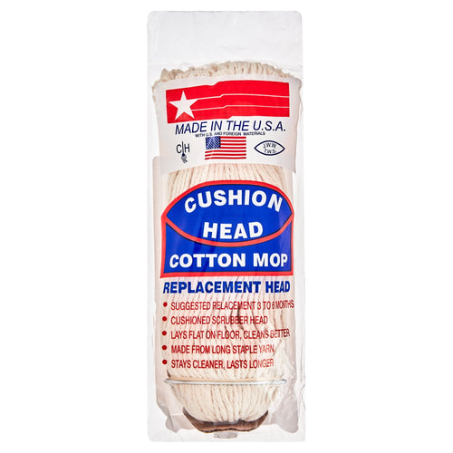 Packaged JW Manufacturing Cushion Head cotton mop replacement head with red, white and blue label