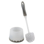 Kennedy Home toilet brush with white bristles and gray-accent handle paired with a matching white holder.