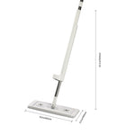 Assembled KFFKFF flat mop standing at full height with dimensional guides showing 52.2 in length and 15.8 in mop head width