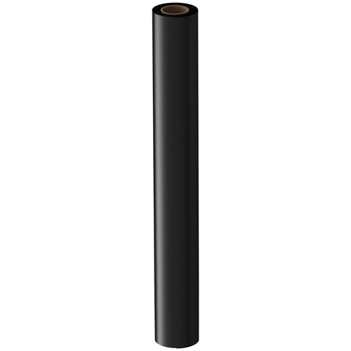 Tall vertical render of a single black plastic sheeting roll standing upright on a white background