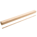 Stack of pointed fir wood garden stakes with one stake laid out on white background