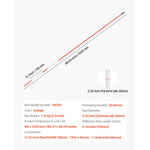 Technical diagram of a single orange-and-white marker pole with dimensions called out and a close-up of the 0.25 inch diameter.