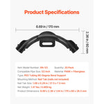 Product specification diagram with dimensions for a black PEX 90-degree bend support and spec table