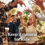 Children outdoors reaching for bubbles with overlay text Keep it natural for kids promoting Tom’s of Maine