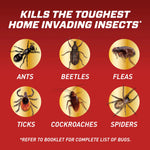 Red benefits graphic showing icons and labels for ants, beetles, fleas, ticks, cockroaches and spiders