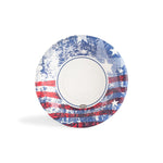 Top-down view of a single Kingsford Americana patterned paper bowl showing star and stripe design