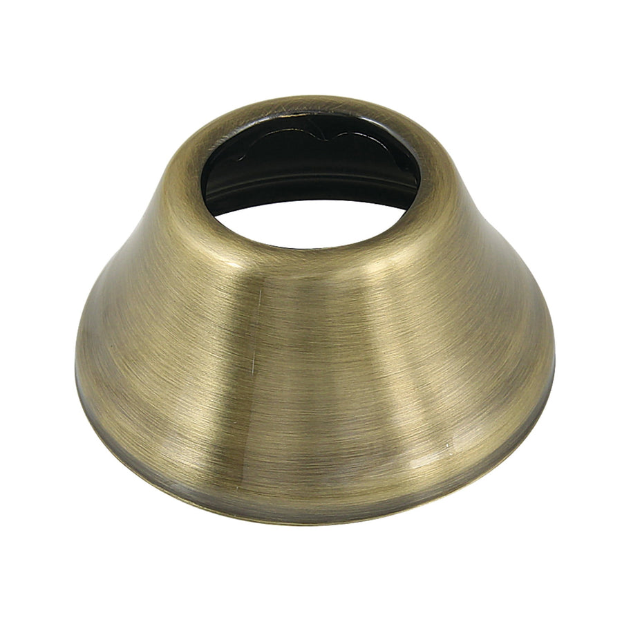 Antique brass bell-shaped flange with brushed finish and central circular opening photographed on white background.