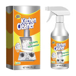 Spray bottle and matching boxed packaging labeled 'Kitchen Cleaner' with lemon graphic