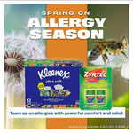 Promotional ad showing Kleenex Ultra Soft box alongside Zyrtec packaging with 'Spring on Allergy Season' headline