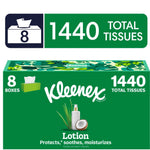 Green Kleenex lotion multi-pack box graphic showing '1440 total tissues' and coconut image