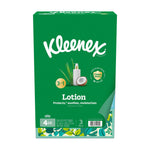 Green Kleenex lotion facial tissue box with coconut and pump bottle graphic and 3-ply label