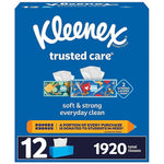 Blue Kleenex Trusted Care package front with tissue boxes graphic and quantity callouts