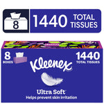 Purple Kleenex Ultra Soft multi-pack box graphic showing 1440 total tissues and decorative tissue box art