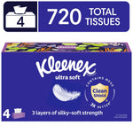 Kleenex Ultra Soft purple decorative rectangular tissue box showing feather graphic and 'Clean Shield' badge
