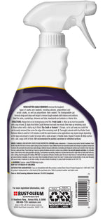 Close-up rear view of a white trigger sprayer bottle showing full back label and nozzle of Krud Kutter product.