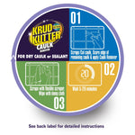 Circular instruction infographic showing three-step directions and a 20 minute wait for Krud Kutter Caulk Remover.
