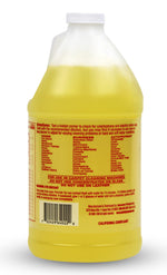 Back panel of a yellow LA's Totally Awesome gallon bottle showing directions, warnings and a barcode on a white background.