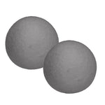 Two gray felt wool dryer balls shown against a clean white background, textured surface visible