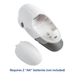 Overhead view of a Laundry 360 lint remover with the battery cover removed revealing the battery compartment and detached cover
