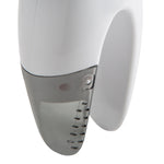 Close-up of the translucent lint collection chamber and lower body of a white Laundry 360 portable lint remover