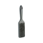 Gray lint brush with textured double-sided pad and hanging hole in handle shown on white background