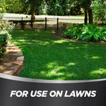 Well-kept lawn and landscaped yard scene with text overlay at bottom reading 'FOR USE ON LAWNS'.