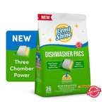 Front-facing bag of Lemi Shine Dishwasher Pacs with green packaging and product graphic