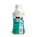 Back of a Lemi Shine Shine + Dry rinse aid bottle showing directions, icons, barcode and ingredient panel.
