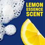 Close-up promotional image of lemon wedge and soap foam with bold text reading “LEMON ESSENCE SCENT”