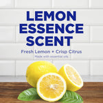 White tile backdrop with lemons and bold text 'LEMON ESSENCE SCENT' highlighting fresh lemon and citrus notes