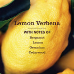 Close-up lemon background graphic reading “Lemon Verbena” with scent notes listed