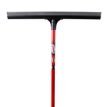 Front-facing studio shot of a 24-inch black rubber blade squeegee mounted on a red handle with product label